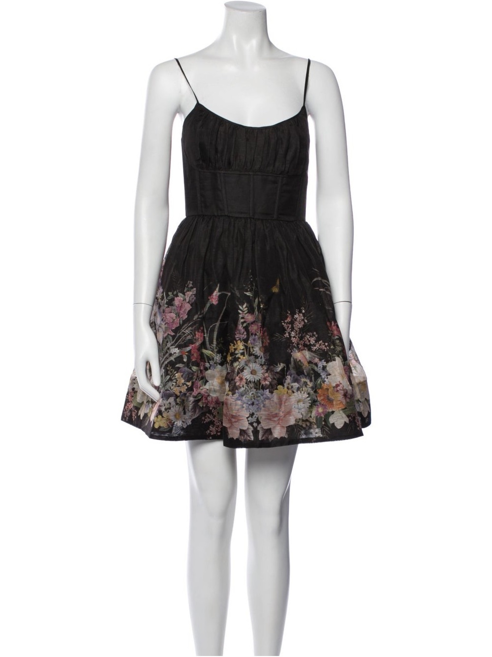 Zimmermann Black Floral Fit-and-Flare Spaghetti Strap Dress